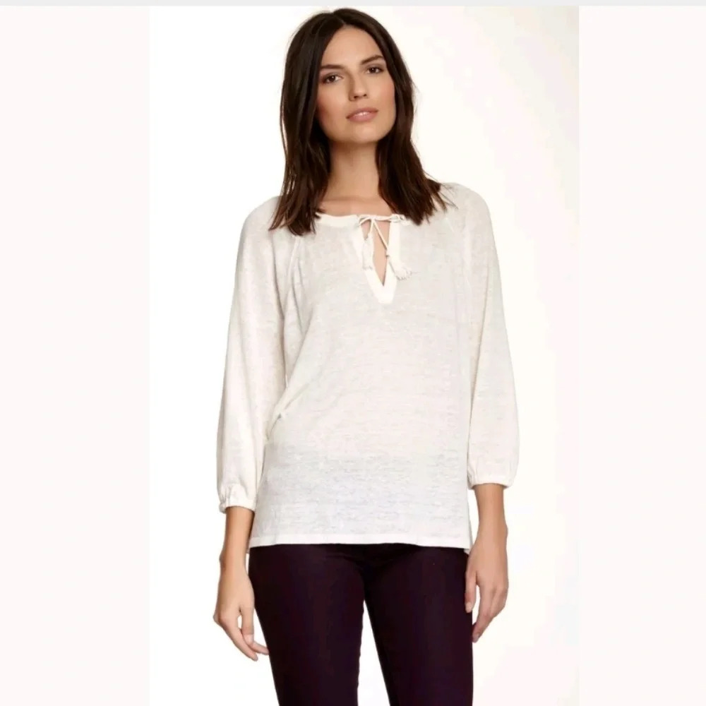 Joie Miju Linen Pullover V-Neck Tassel Peasant Top